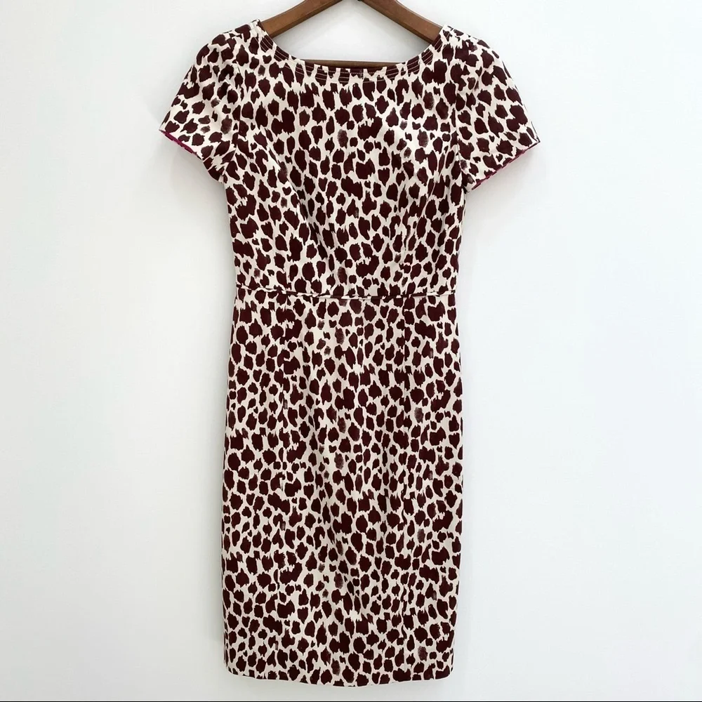 J. Crew V-Back Giraffe Print Sheath Dress Bi-Stretch Cotton A0715 New Size 2